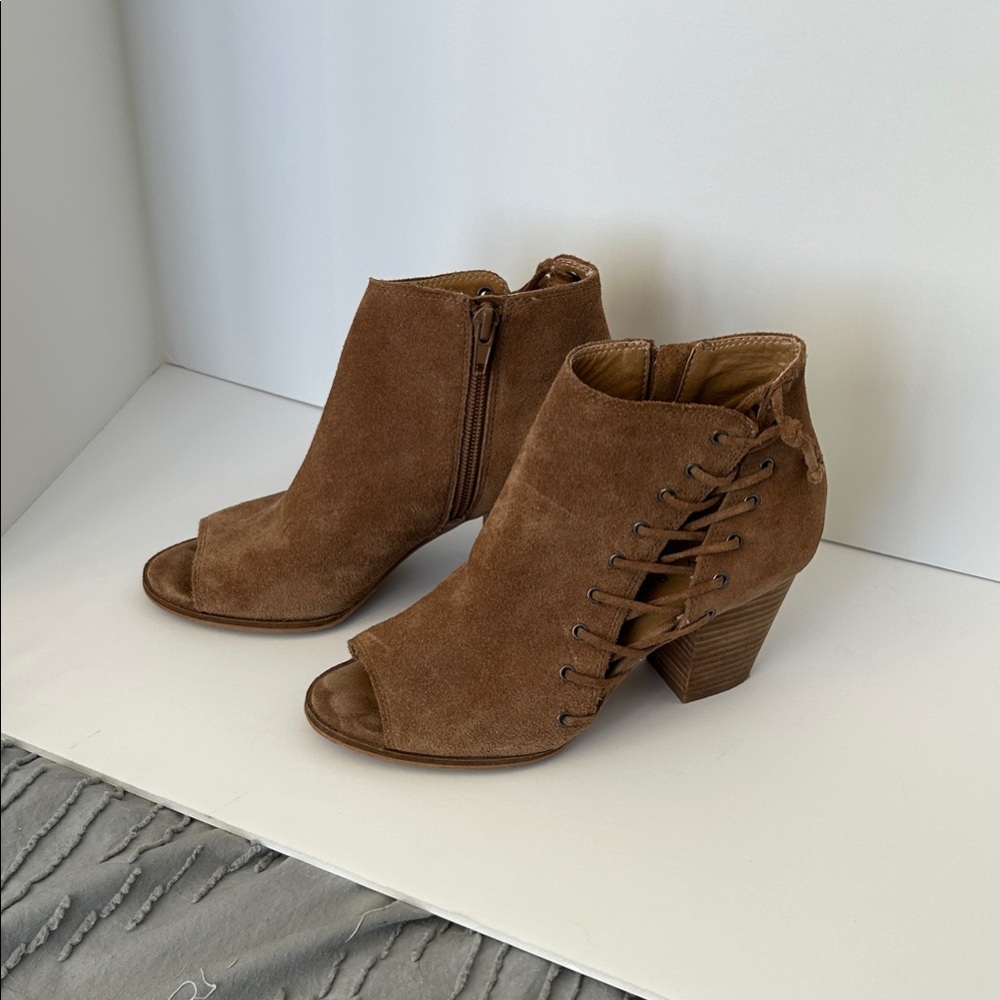 Lucky Brand Brown Suede Peep-Toe Booties